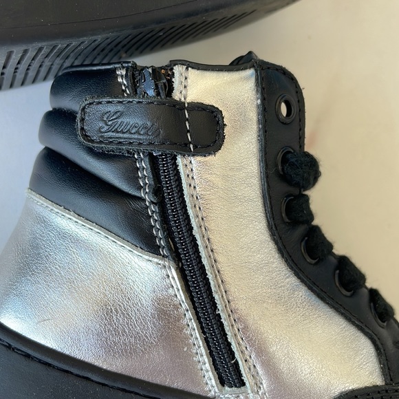 GUCCI baby toddler size 23 black & silver metallic high top sneakers designer - Picture 6 of 10